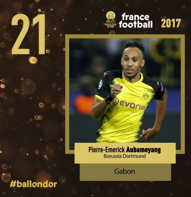 Ballon d'or 2017 : Aubameyang perd 10 places mais demeure meilleur joueur africain